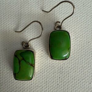 GreenTurquoise and Sterling Silver Rectangular Earrings
